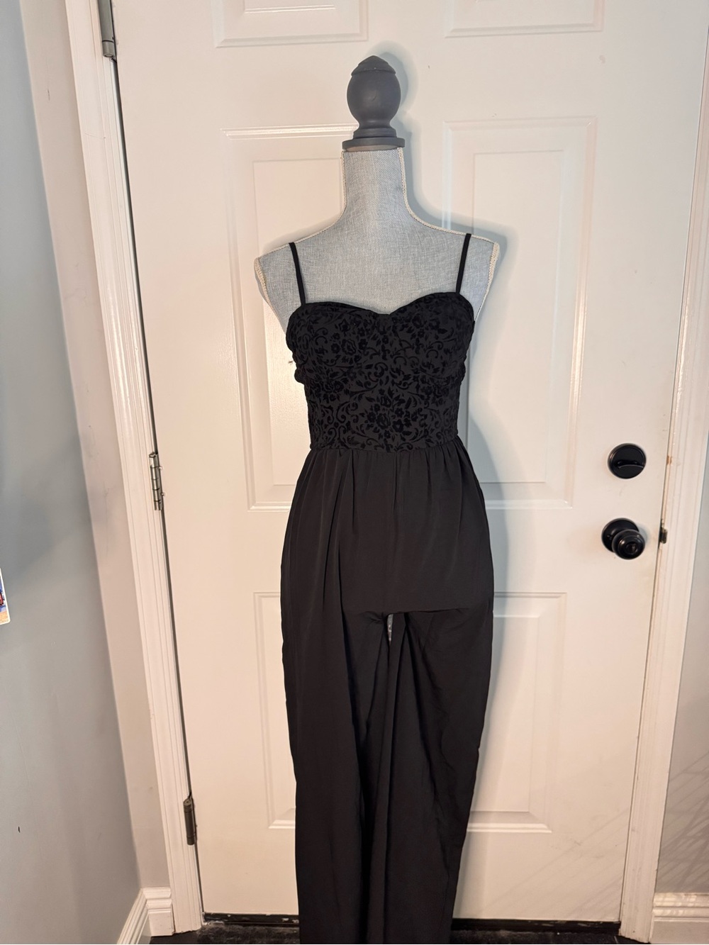 Strapless Black Lace Bodice Evening Jumpsuit